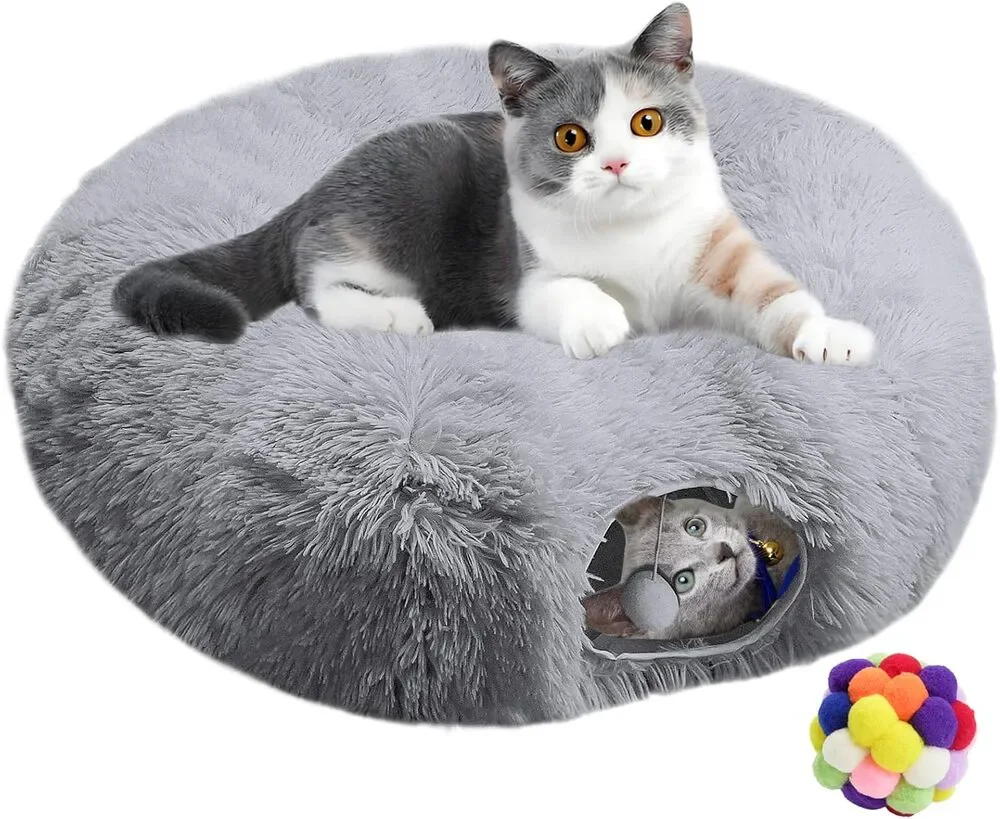 Indoor Cat Tunnel Bed with Central Mat